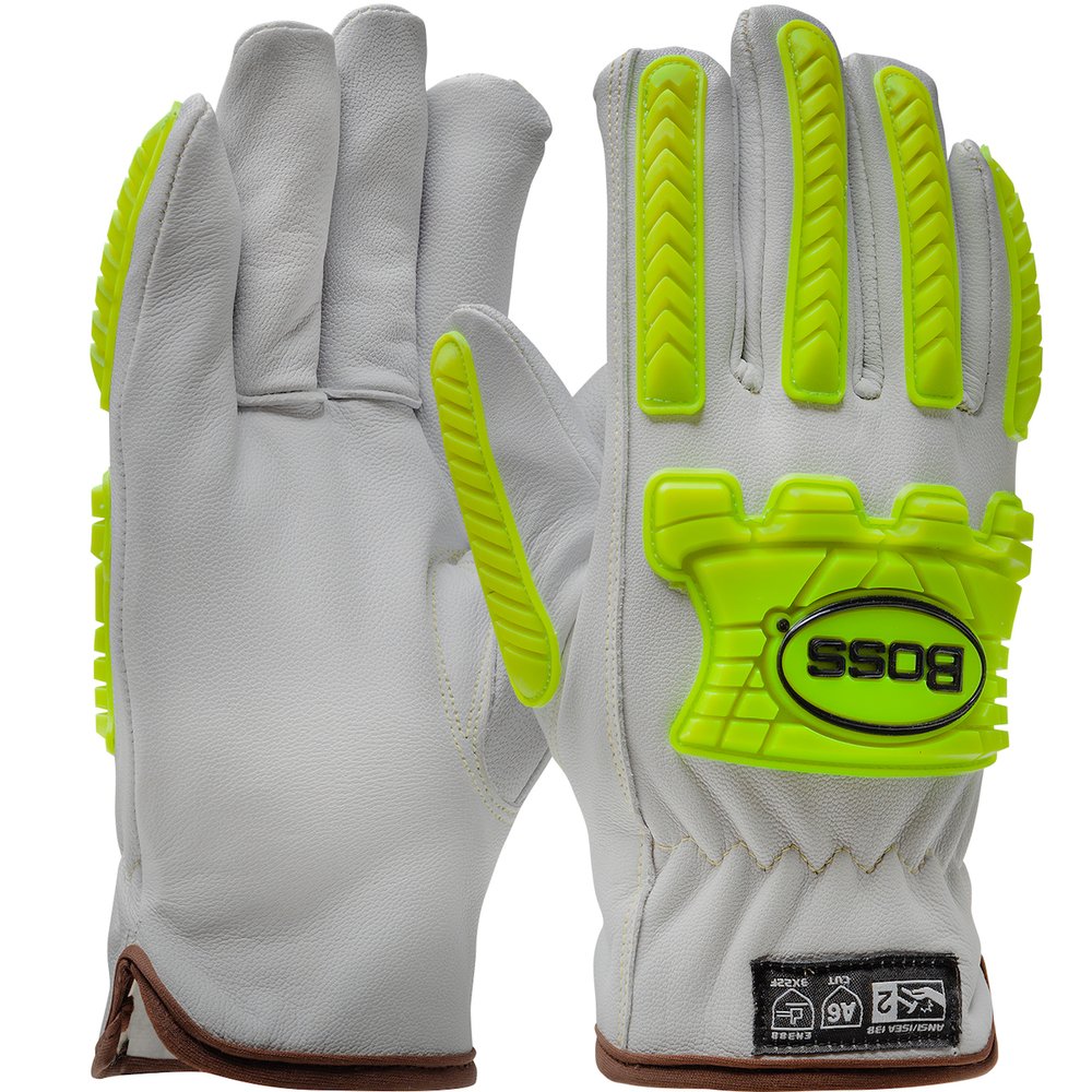 BOSS by PIP Prem Goat Leather Gloveyarn LNR HI-VIS Insul M, 12 Pairs/Dozen