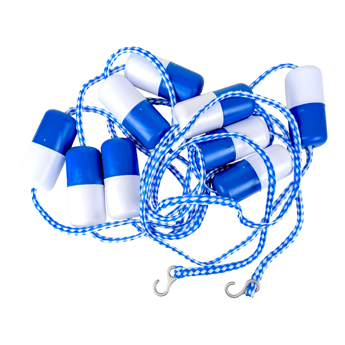 Kemp USA 20' Pool Divider Rope & Float Kit (3/4 Inch Rope with Floats & Hooks, Royal Blue / White)