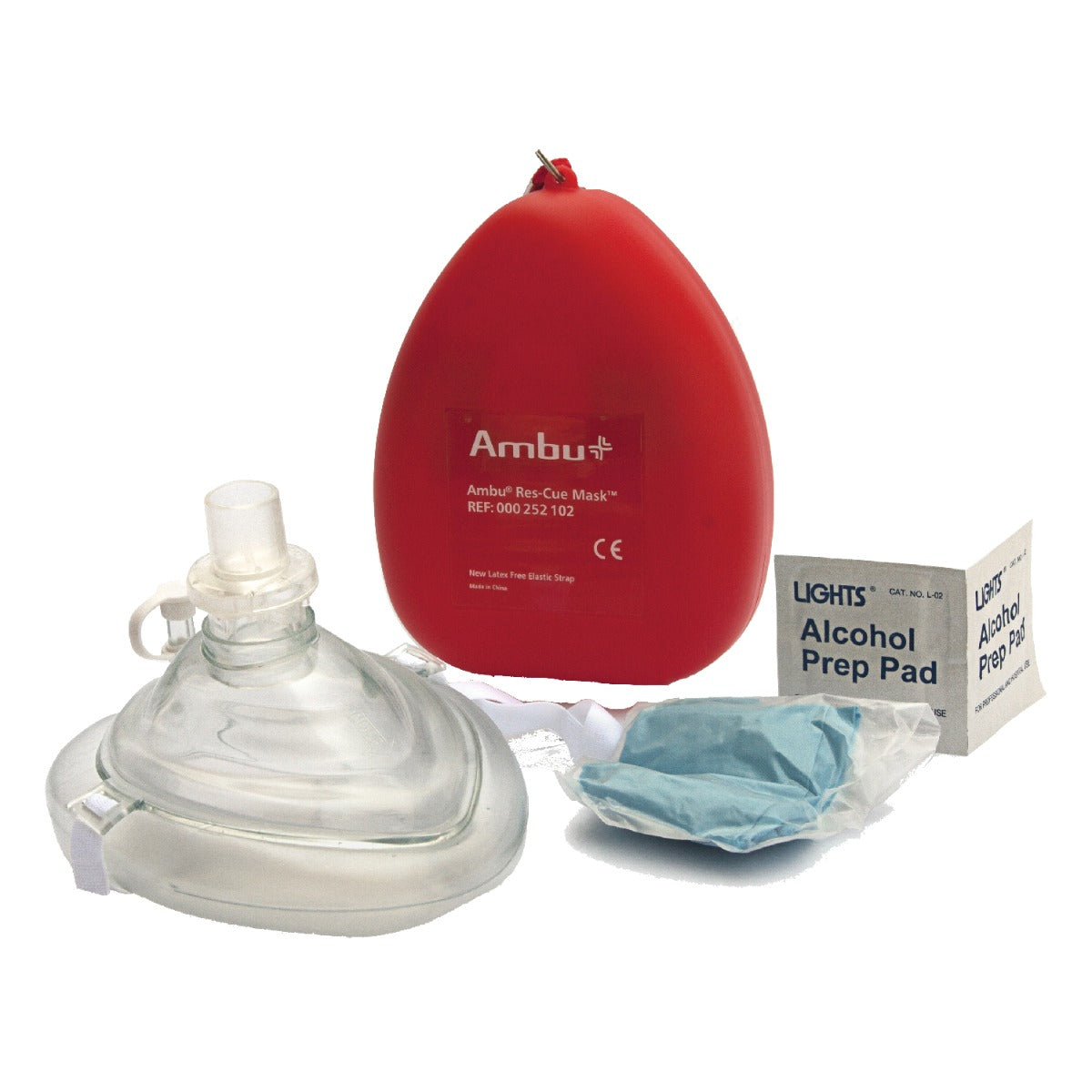 Kemp USA Ambu® CPR Mask with O2 Inlet, Headstrap, Gloves, and Wipes