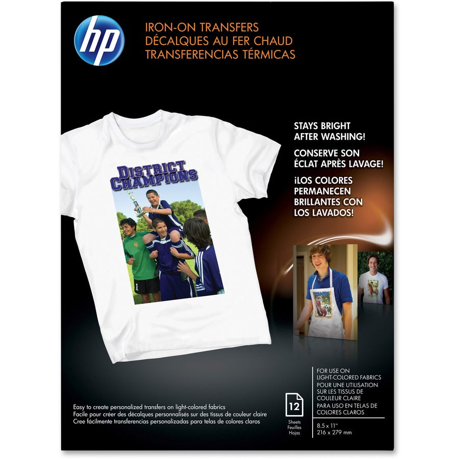 HP Inkjet Iron-On Transfers - 91 Brightness - Letter - 8 1/2" x 11" - White - 1 Pack