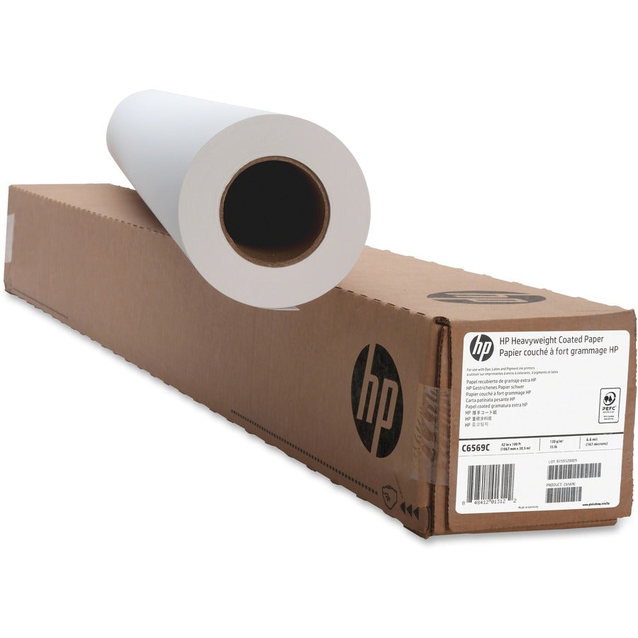 HP C6569C Heavyweight Coated Paper - 90 Brightness - 91% Opacity - 42" x 100 ft - 35 lb Basis Weight - Matte - Heavyweight - Bright White - 1 Roll