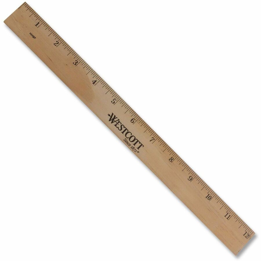 Westcott 12" Dual-Sided Inches/Metric Wood Ruler - 12" Length x 1" Width - 1/16 Graduations - Metric, Imperial Measuring System - Wood - 1 Each
