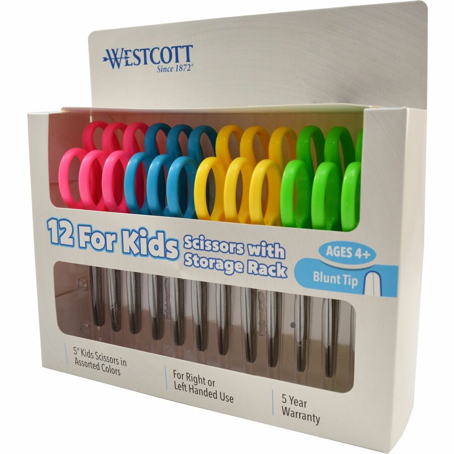 Westcott 5" Kids Blunt Tip Scissors - 1.75" Cutting Length - 5" Overall Length - Straight-left/right - Stainless Steel - Blunted Tip - Assorted - 12 / Pack