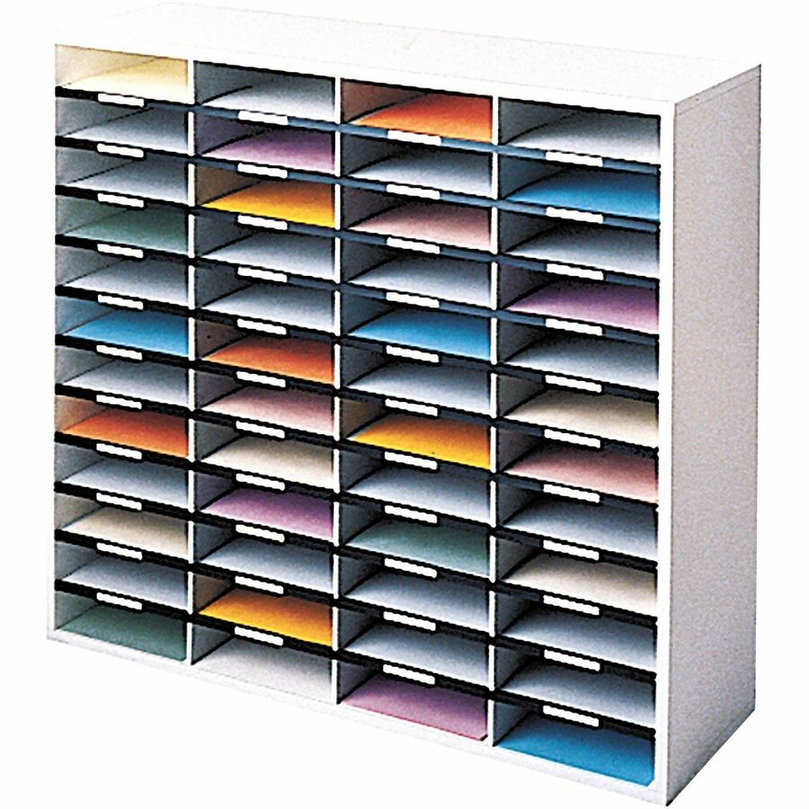 Fellowes Literature Organizer - 48 Compartment Sorter, Dove Gray - 48 Compartment(s) - Compartment Size : 2.50" x 9" x 11.62" - 34.69" Height x 38.25" Width x 11.88" Depth - Corrugated - Dove Gray - Fiberboard, Wood - 1 Each