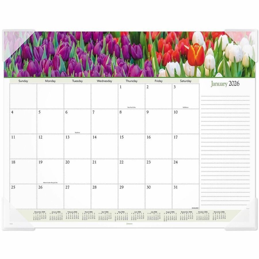 At-A-Glance Panoramic Floral Desk Pad - Standard - Monthly - 12 Month - January 2027 to December 2027 - 1 Month Single Page Layout - 21 3/4" x 17" Sheet Size - White Sheet - 2.13" x 2.25" Block - Desk Pad - Poly, Paper - 1 Each