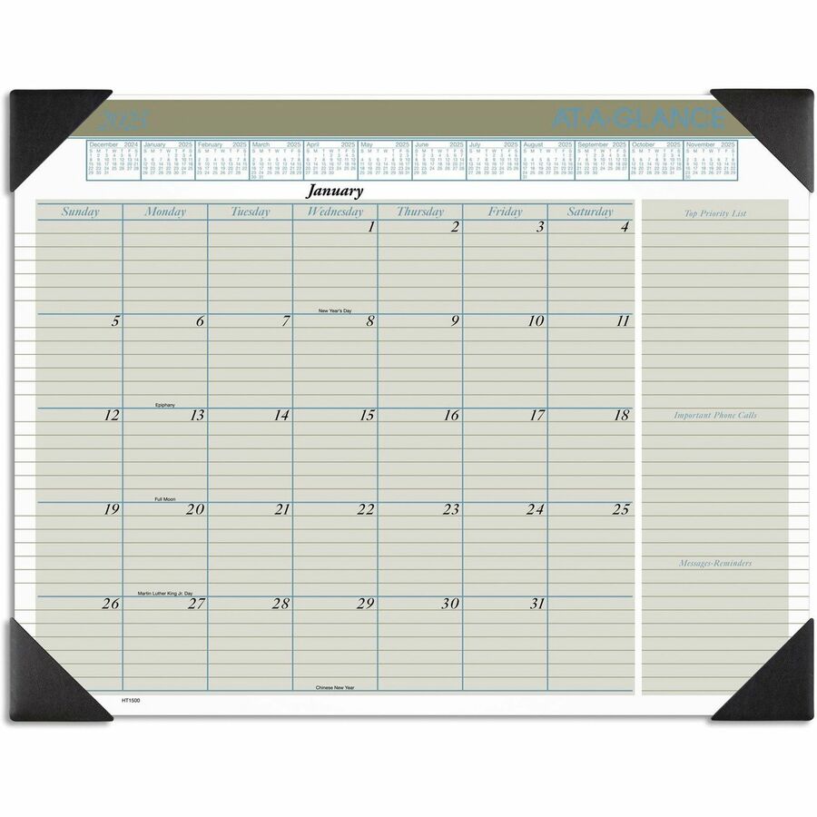 At-A-Glance Executive Desk Pad - Standard - Monthly - 12 Month - January 2027 to December 2027 - 1 Month Single Page Layout - 21 3/4" x 17" Sheet Size - White Sheet - 2.31" x 2.56" Block - Desk Pad - Tan - Poly, Paper - 1 Each