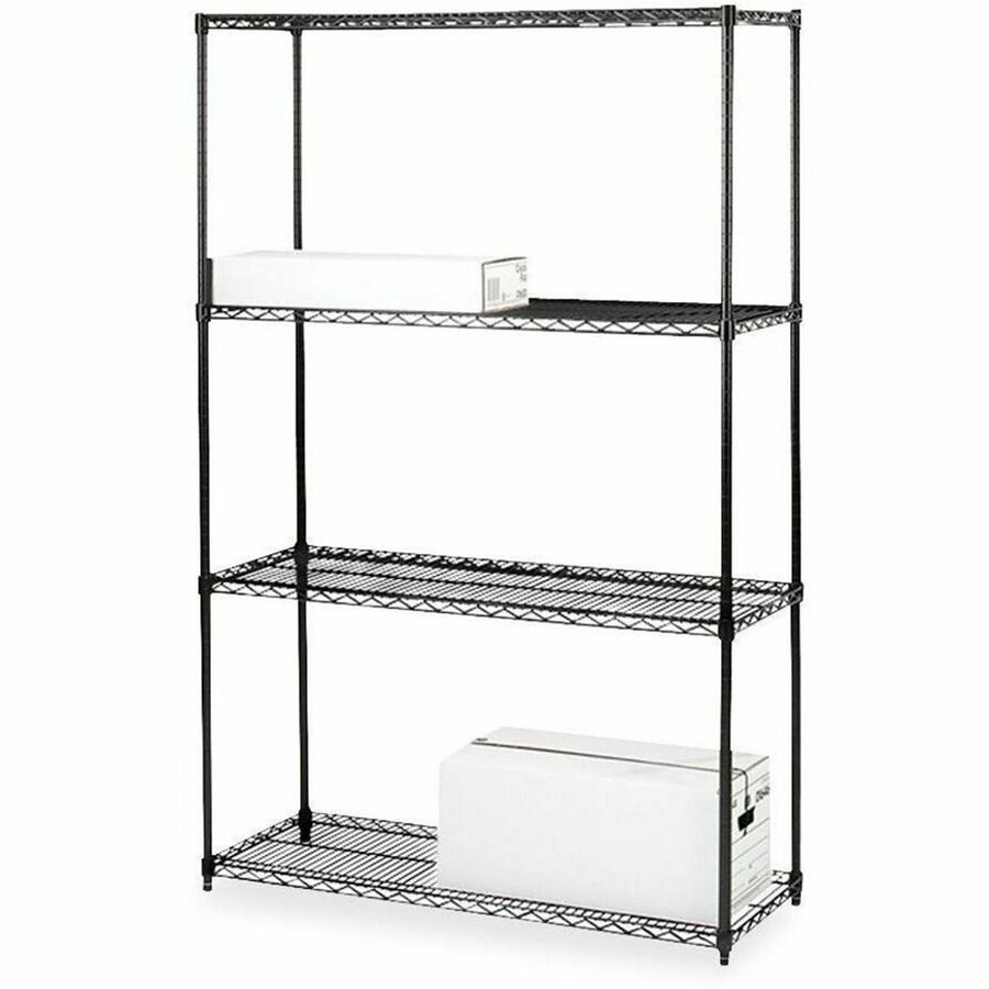 Lorell Industrial Wire Shelving - 4 Shelf(ves) - 4 Tier(s) - 72" Height x 36" Width x 18" Depth - Powder Coated - Black - Steel - 1 Each