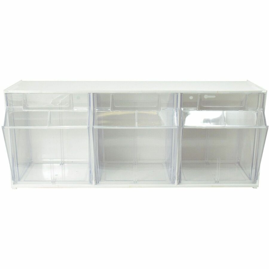 Deflecto Tilt Bin Interlocking Multi-Bin Storage Organizer - 3 Compartment(s) - 9.50" Height x 23.63" Width x 7.75" Depth - Desktop - White - 1 Each