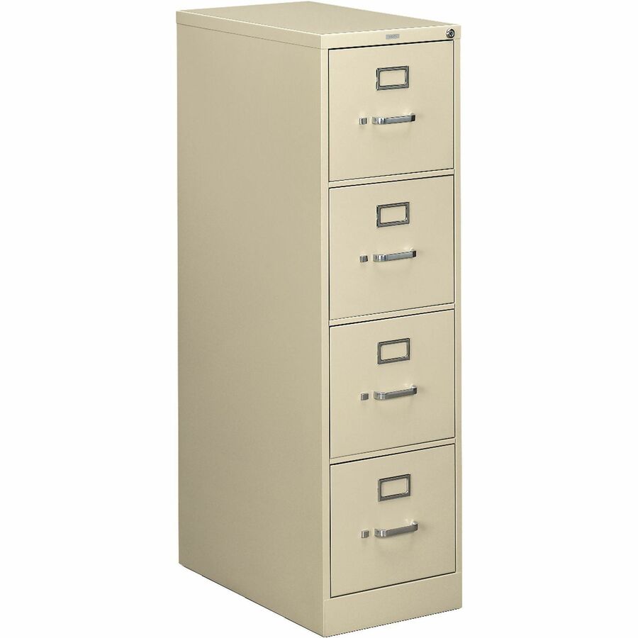 HON 510 Series Vertical File With Lock - 4-Drawer - 18.3" Width x 25" Depth x 52" Height - 4 x Drawer(s) for File - Legal - Vertical - Security Lock - Putty - Baked Enamel - Steel - Recycled