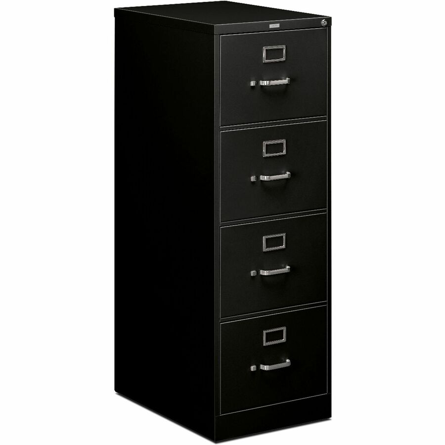HON 510 Series Vertical File With Lock - 4-Drawer - 18.3" Width x 25" Depth x 52" Height - 4 x Drawer(s) for File - Legal - Vertical - Security Lock - Black - Baked Enamel - Steel - Recycled