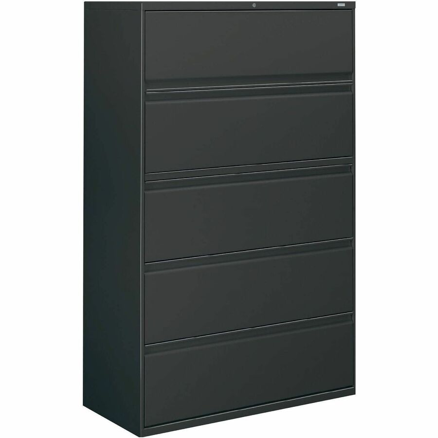 HON Brigade 800 Series 5-Drawer Lateral - 42" Width x 18" Depth x 64.2" Height - 2 x Shelf(ves) - 5 x Drawer(s) for File - A4, Legal, Letter - Lateral - Interlocking, Durable, Leveling Glide, Recessed Handle, Ball-bearing Suspension - Charcoal - Baked...