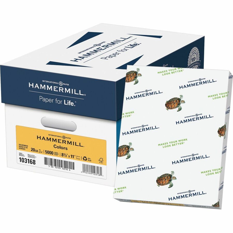 Hammermill Colors Recycled Copy Paper - Gold - Letter - 8 1/2" x 11" - 20 lb Basis Weight - Smooth - Sustainable Forestry Initiative (SFI) - Archival-safe, Acid-free, Jam-free - Goldenrod - 500 Sheets - 1 Ream