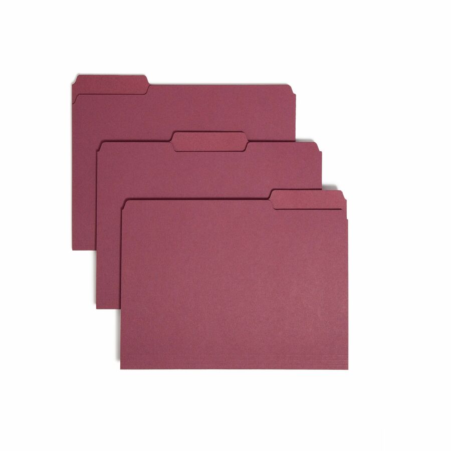 Smead 1/3 Tab Cut Letter Interior File Folder - 8 1/2" x 11" - 3/4" Expansion - Top Tab Location - Assorted Tab Position - 11 pt. - 1 Plys - Paper - Maroon - 10% Recycled - 100 / Box