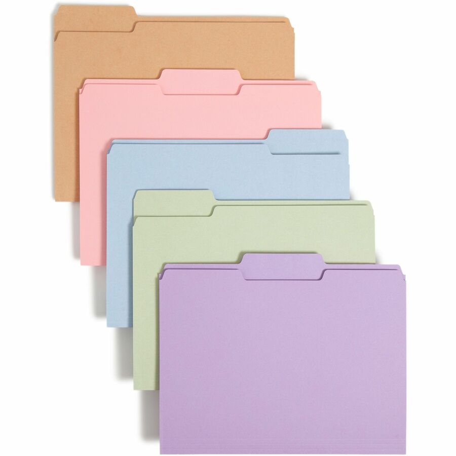 Smead Colored 1/3 Tab Cut Letter Recycled Top Tab File Folder - 8 1/2" x 11" - Top Tab Location - Assorted Tab Position - 11 pt. - 1 Plys - Camel, Lake Blue, Lavender, Moss, Pink - 10% Recycled - 100 / Box