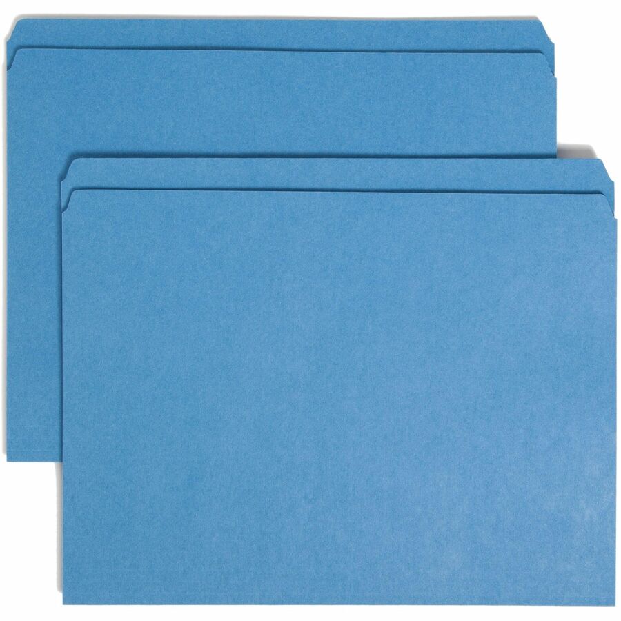 Smead Straight Tab Cut Letter Top Tab File Folder - 8 1/2" x 11" - 3/4" Expansion - 11 pt. - 2 Plys - Blue - Reinforced - 10% Recycled - 100 / Box