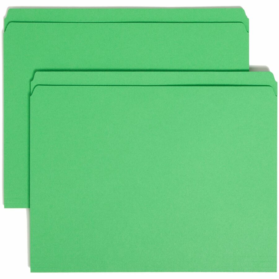 Smead Straight Tab Cut Letter Top Tab File Folder - 8 1/2" x 11" - 3/4" Expansion - 11 pt. - 2 Plys - Green - 10% Recycled - 100 / Box
