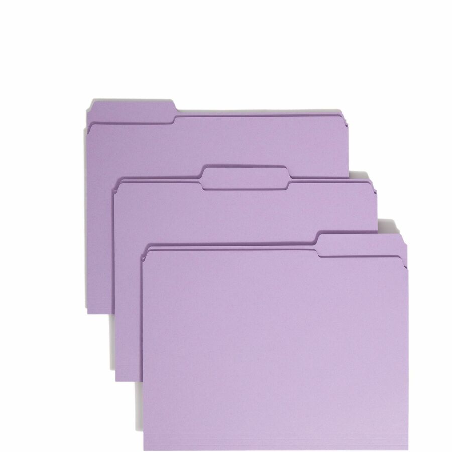 Smead Colored 1/3 Tab Cut Letter Top Tab File Folder - 8 1/2" x 11" - 3/4" Expansion - Top Tab Location - Assorted Tab Position - 11 pt. - 2 Plys - Lavender - 10% Recycled - 100 / Box