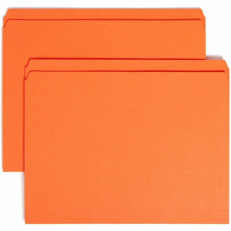 Smead Colored Straight Tab Cut Letter Top Tab File Folder - 8 1/2" x 11" - 3/4" Expansion - 11 pt. - 2 Plys - Orange - Reinforced Tab - 10% Recycled - 100 / Box