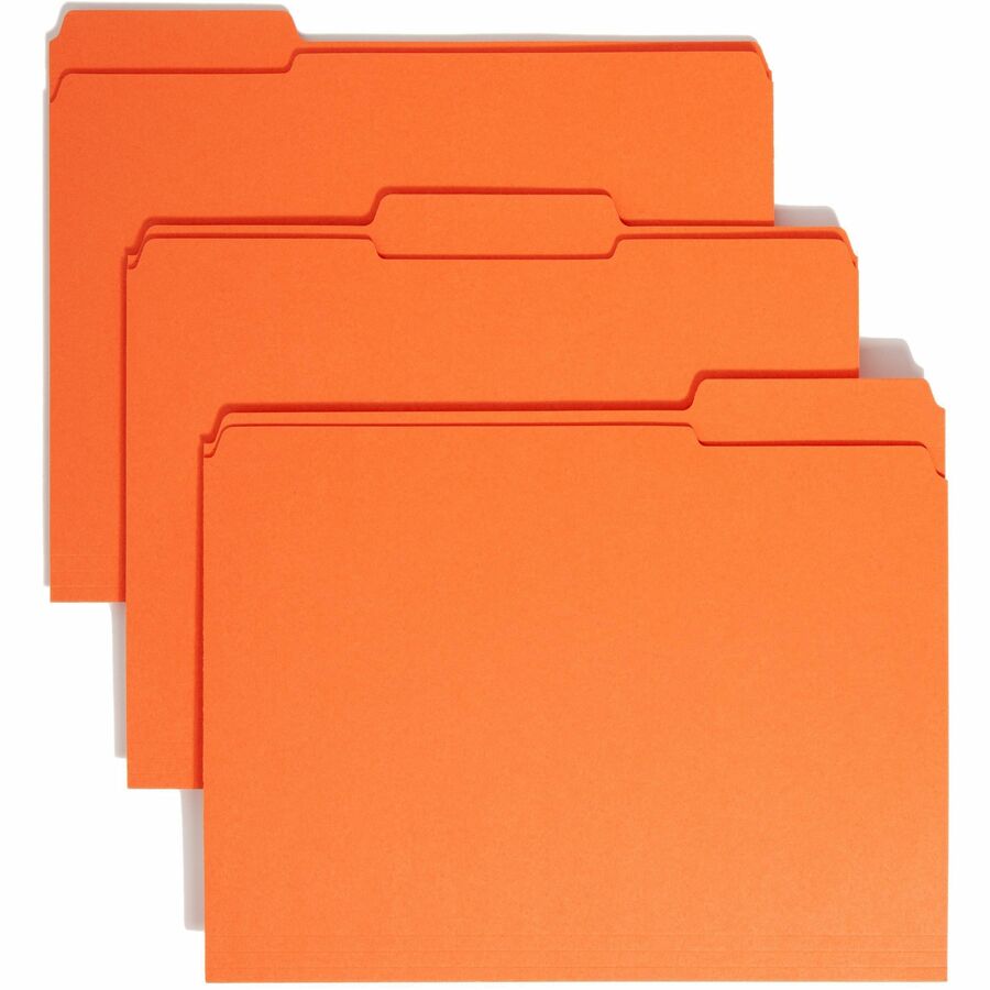 Smead Colored 1/3 Tab Cut Letter Top Tab File Folder - 8 1/2" x 11" - 3/4" Expansion - Top Tab Location - Assorted Tab Position - 11 pt. - 2 Plys - Orange - 10% Recycled - 100 / Box