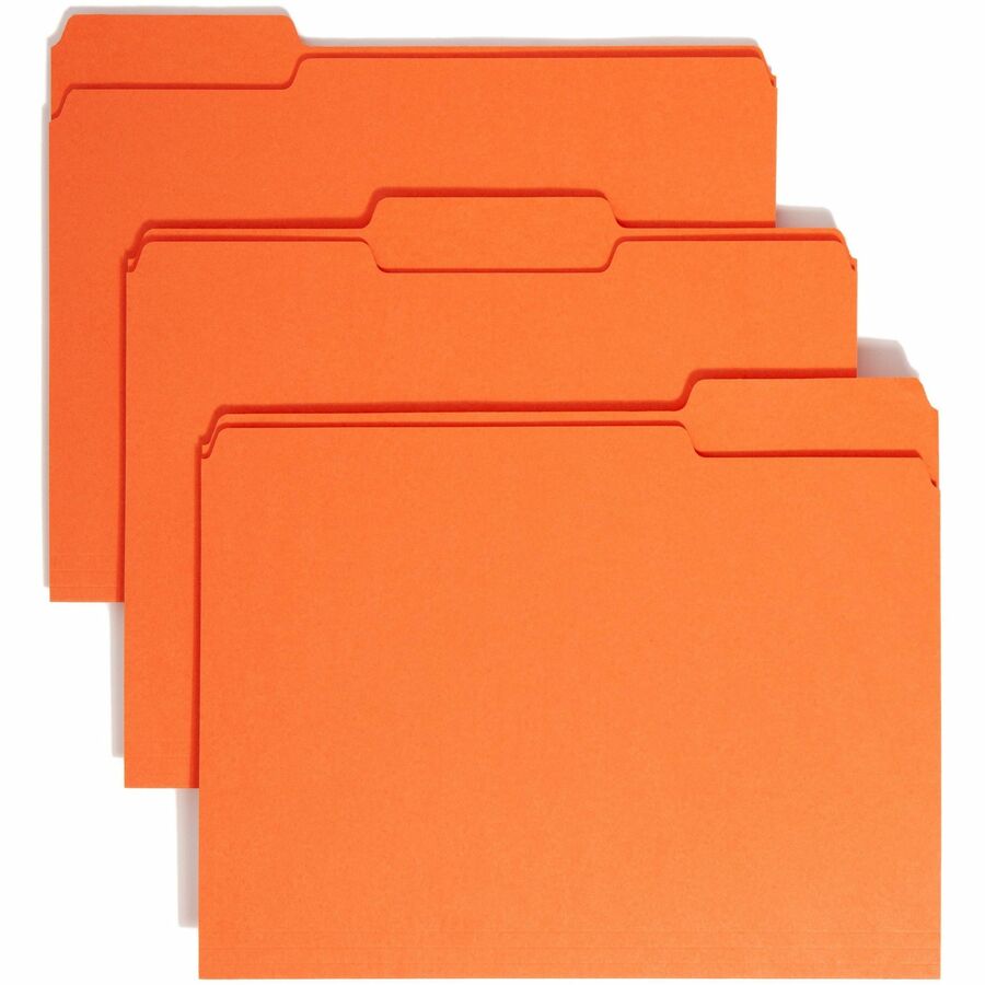 Smead Colored 1/3 Tab Cut Letter Top Tab File Folder - 8 1/2" x 11" - 3/4" Expansion - Top Tab Location - Assorted Tab Position - 11 pt. - 1 Plys - Orange - Rounded Corner - 10% Recycled - 100 / Box