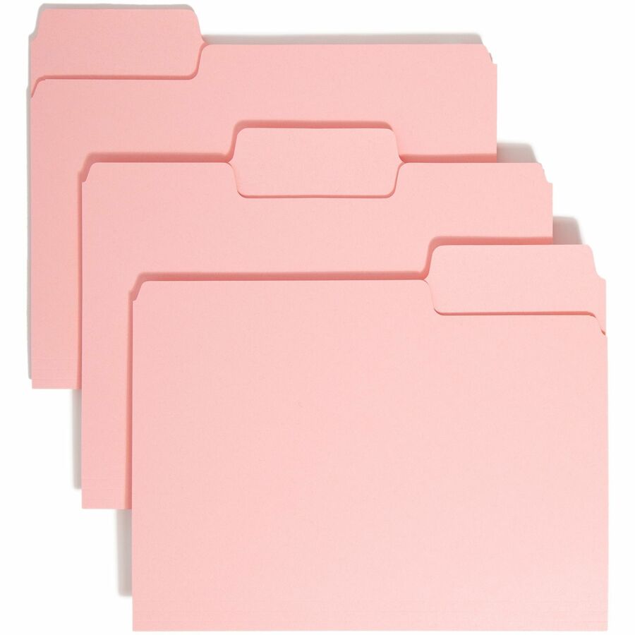 Smead Colored 1/3 Tab Cut Letter Top Tab File Folder - 8 1/2" x 11" - 3/4" Expansion - Top Tab Location - Assorted Tab Position - 11 pt. - 1 Plys - Pink - Rounded Corner - 10% Recycled - 100 / Box
