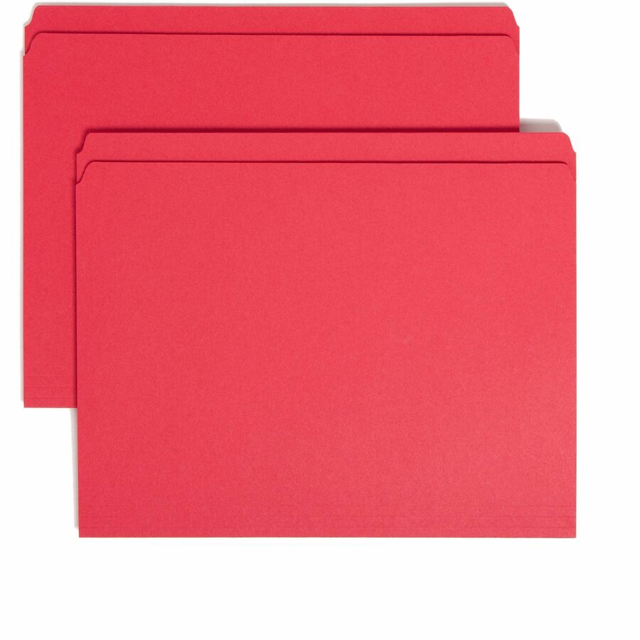 Smead Colored Straight Tab Cut Letter Top Tab File Folder - 8 1/2" x 11" - 3/4" Expansion - 11 pt. - 2 Plys - Red - 10% Recycled - 100 / Box