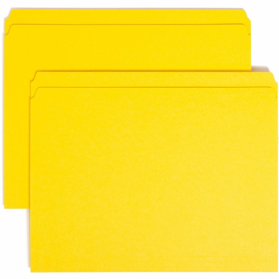 Smead Colored Straight Tab Cut Letter Top Tab File Folder - 8 1/2" x 11" - 3/4" Expansion - 11 pt. - 2 Plys - Yellow - 10% Recycled - 100 / Box