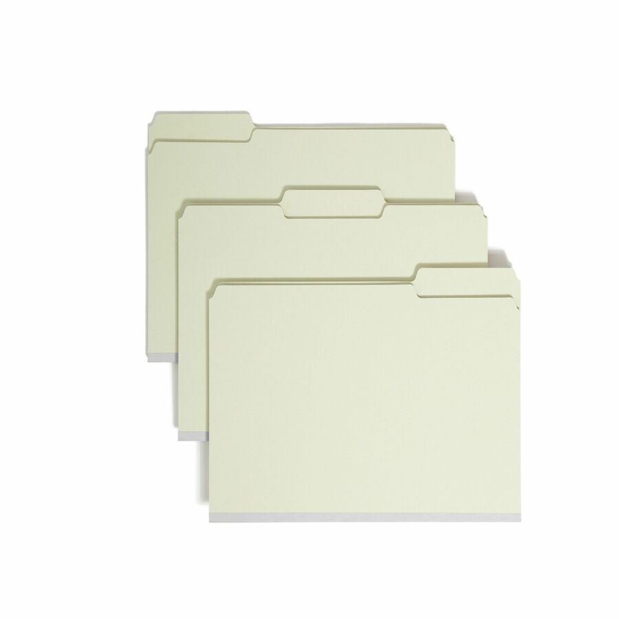 Smead 1/3 Tab Cut Letter Top Tab File Folder - 8 1/2" x 11" - 1" Expansion - Top Tab Location - Assorted Tab Position - 25 pt. - Pressboard - Gray, Green - Heavy Duty, Wear Resistant, Tear Resistant - 60% Recycled - 25 / Box