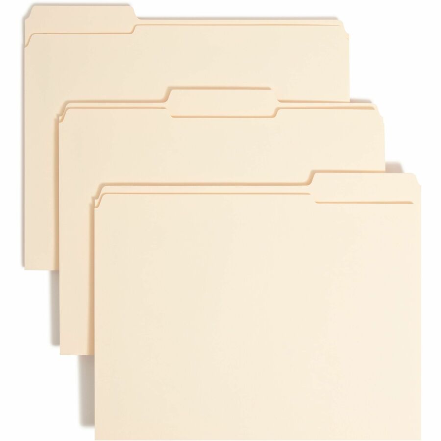 Smead 1/3 Tab Cut Letter Fastener Folder - 8 1/2" x 11" - 3/4" Expansion - 1 x 2K Fastener - 2" for Folder - Top Tab Location - Assorted Tab Position - 11 pt. - 2 Plys - Manila - Reinforced Tab - 10% Recycled - 50 / Box