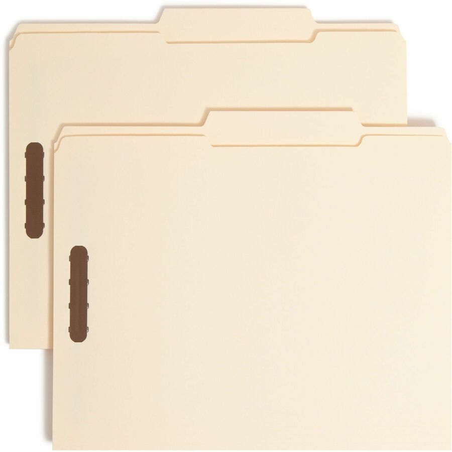 Smead 2/5 Tab Cut Letter Fastener Folder - 8 1/2" x 11" - 3/4" Expansion - 2 x 2K Fastener - 2" for Folder - Top Tab Location - Right of Center Tab Position - 11 pt. - 2 Plys - Manila - Reinforced Tab - 10% Recycled - 50 / Box