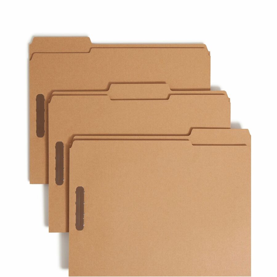 Smead 1/3 Tab Cut Letter Fastener Folder - 8 1/2" x 11" - 3/4" Expansion - 2 x 2K Fastener - 2" for Folder - Top Tab Location - Assorted Tab Position - 11 pt. - 2 Plys - Kraft - Reinforced Tab - 10% Recycled - 50 / Box