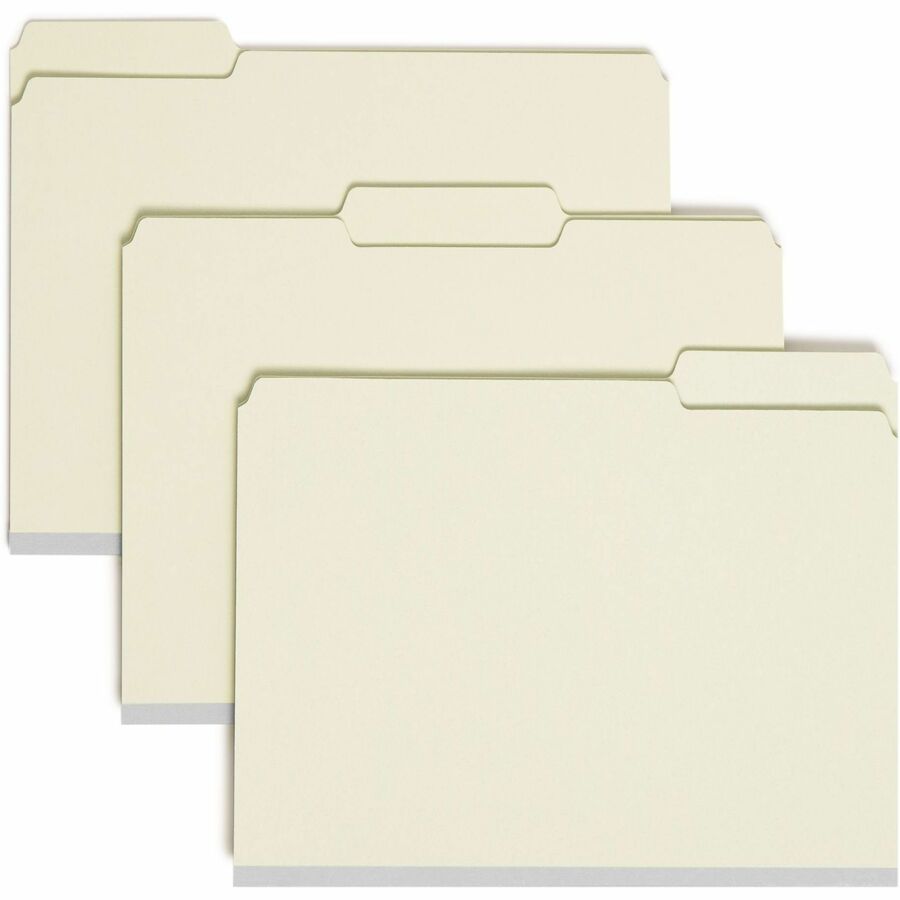 Smead 1/3 Tab Cut Letter Recycled Fastener Folder - 8 1/2" x 11" - 2" Expansion - 2 x 2S Fastener - 2" for Folder - Top Tab Location - Assorted Tab Position - 25 pt. - Pressboard - Gray/Green - 60% Recycled - 25 / Box