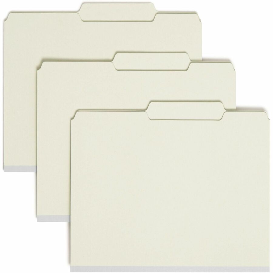Smead 2/5 Tab Cut Letter Fastener Folder - 8 1/2" x 11" - 1" Expansion - 2 x 2S Fastener - 2" for Folder - Top Tab Location - Right of Center Tab Position - 25 pt. - Pressboard - Gray, Green - 60% Recycled - 25 / Box