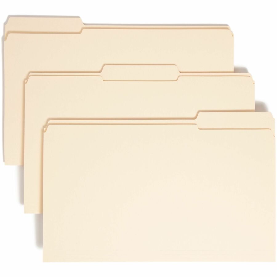 Smead 1/3 Tab Cut Legal Top Tab File Folder - 8 1/2" x 14" - 3/4" Expansion - Top Tab Location - Assorted Tab Position - 11 pt. - 2 Plys - Manila - Reinforced, Rounded Corner, Durable, Reinforced Tab - 10% Recycled - 100 / Box