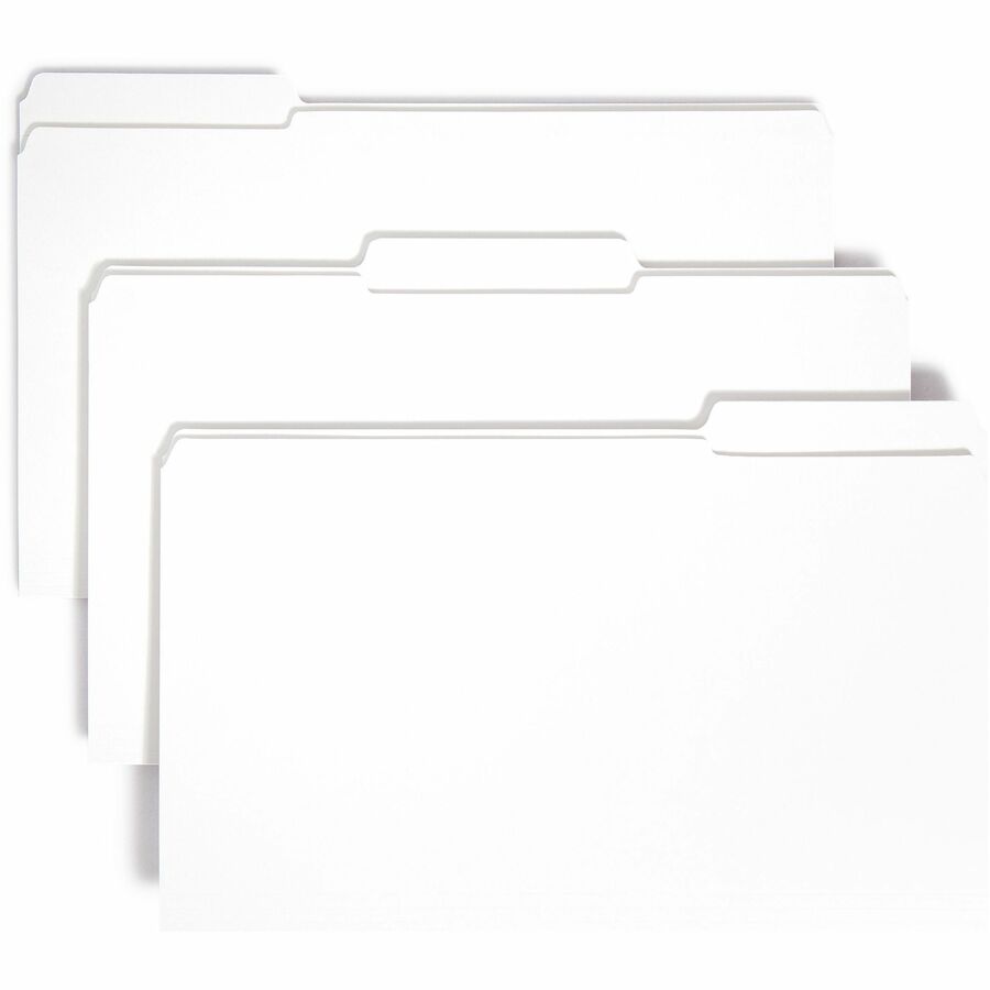 Smead Colored 1/3 Tab Cut Legal Top Tab File Folder - 8 1/2" x 14" - 3/4" Expansion - Top Tab Location - Assorted Tab Position - 11 pt. - 2 Plys - White - 10% Recycled - 100 / Box