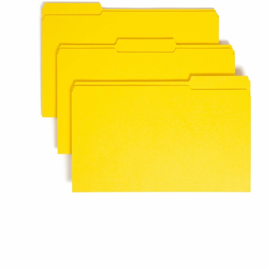 Smead Colored 1/3 Tab Cut Legal Top Tab File Folder - 8 1/2" x 14" - 3/4" Expansion - Top Tab Location - Assorted Tab Position - 11 pt. - 2 Plys - Yellow - 10% Recycled - 100 / Box