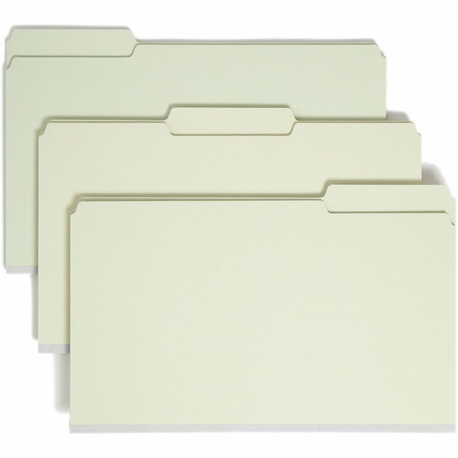 Smead 1/3 Tab Cut Legal Top Tab File Folder - 8 1/2" x 14" - 1" Expansion - Top Tab Location - Assorted Tab Position - 25 pt. - Pressboard - Gray, Green - Heavy Duty, Rounded Corner, Wear Resistant, Tear Resistant - 60% Recycled - 25 / Box