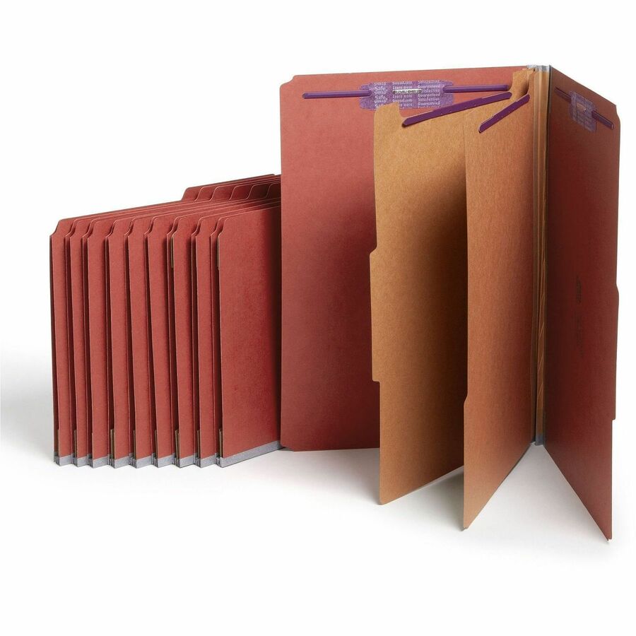 Smead SafeSHIELD 2/5 Tab Cut Legal Recycled Classification Folder - 8 1/2" x 14" - 2" Expansion - 2 x 2S Fastener - 2" for Folder - Top Tab Location - Right of Center Tab Position - 2 Divider - 25 pt. - Pressboard - Red - Heavy Duty, Tear Resistant - 1...