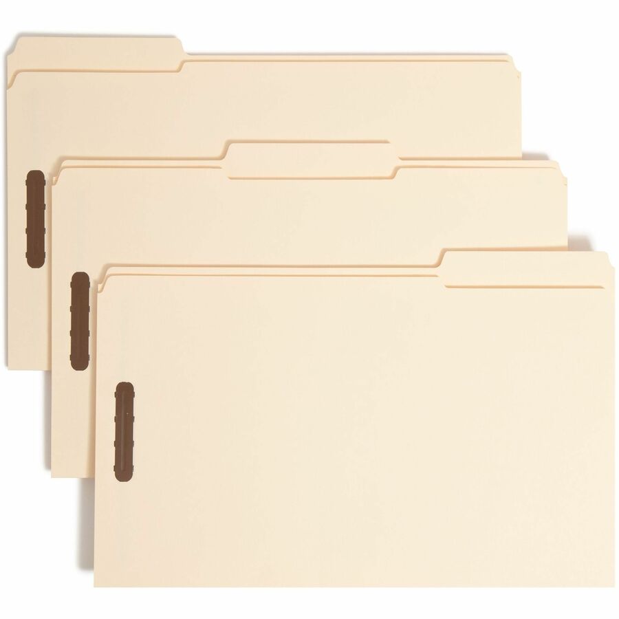Smead 1/3 Tab Cut Legal Fastener Folder - 8 1/2" x 14" - 3/4" Expansion - 2 x 2K Fastener - 2" for Folder - Top Tab Location - Assorted Tab Position - 11 pt. - 2 Plys - Manila - Reinforced Tab - 10% Recycled - 50 / Box