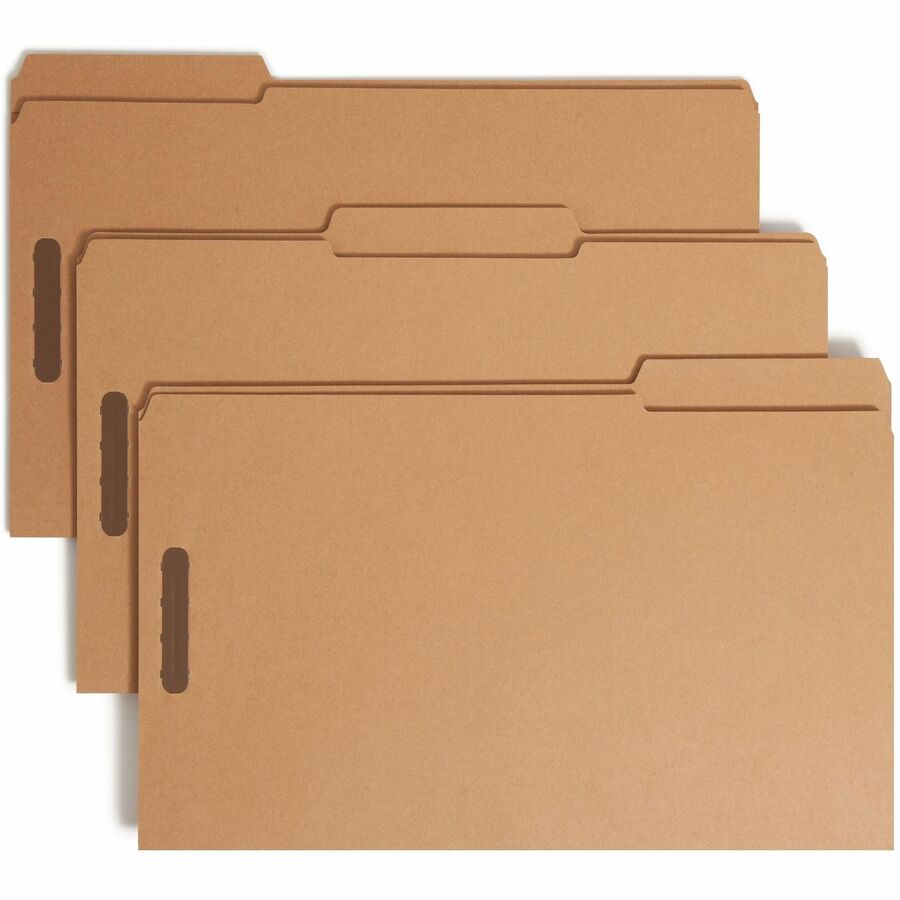 Smead 1/3 Tab Cut Legal Fastener Folder - 8 1/2" x 14" - 3/4" Expansion - 2 x 2K Fastener - 2" for Folder - Top Tab Location - Assorted Tab Position - 11 pt. - 2 Plys - Kraft - Reinforced Tab - 10% Recycled - 50 / Box