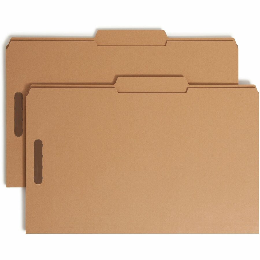 Smead 2/5 Tab Cut Legal Recycled Fastener Folder - 8 1/2" x 14" - 3/4" Expansion - 2 x 2K Fastener - 2" for Folder - Top Tab Location - Right of Center Tab Position - 11 pt. - 2 Plys - Kraft - Reinforced Tab - 10% Recycled - 50 / Box