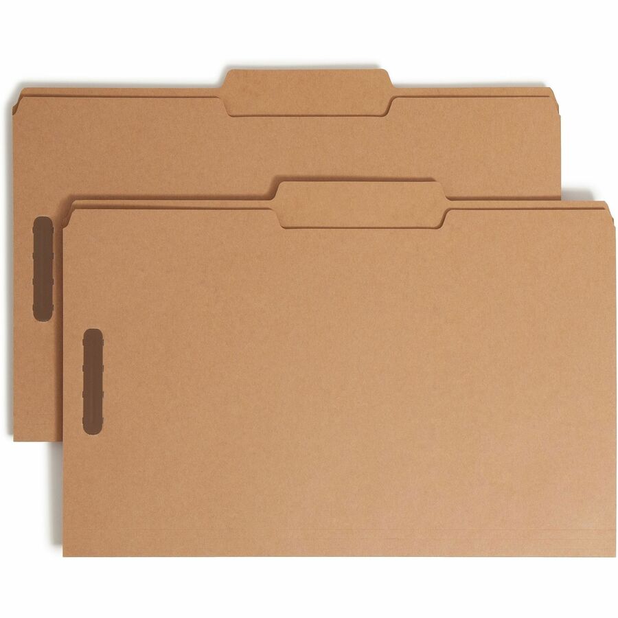 Smead 2/5 Tab Cut Legal Fastener Folder - 8 1/2" x 14" - 3/4" Expansion - 2 x 2K Fastener - 2" for Folder - Top Tab Location - Right Tab Position - 17 pt. - 2 Plys - Kraft - Wear Resistant, Tear Resistant, Heavy Duty, Rounded Corner, Reinforced Tab - 1...