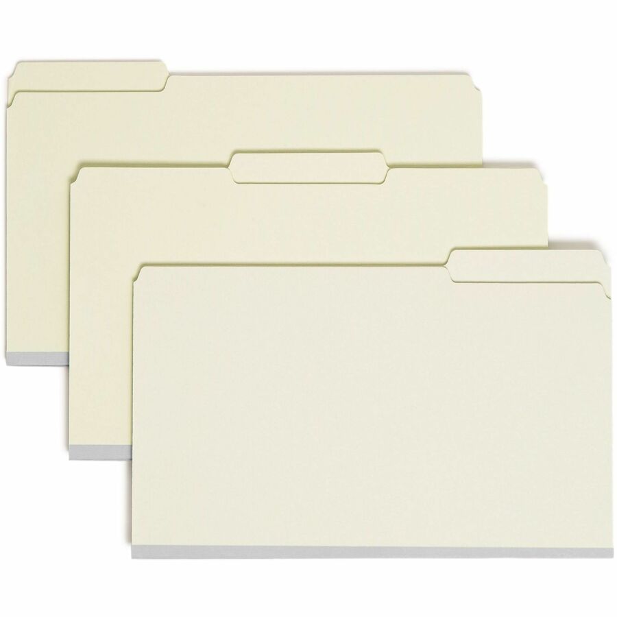Smead 1/3 Tab Cut Legal Fastener Folder - 8 1/2" x 14" - 3" Expansion - 2 x 2S Fastener - 2" for Folder - Top Tab Location - Assorted Tab Position - 25 pt. - Pressboard - Gray, Green - Tear Resistant - 60% Recycled - 25 / Box