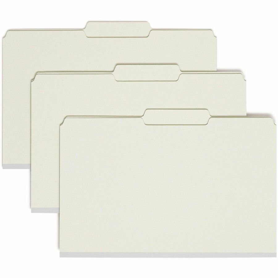Smead 2/5 Tab Cut Legal Fastener Folder - 8 1/2" x 14" - 2" Expansion - 2 x 2S Fastener - 2" for Folder - Top Tab Location - Right of Center Tab Position - 25 pt. - Pressboard - Gray, Green - 60% Recycled - 25 / Box