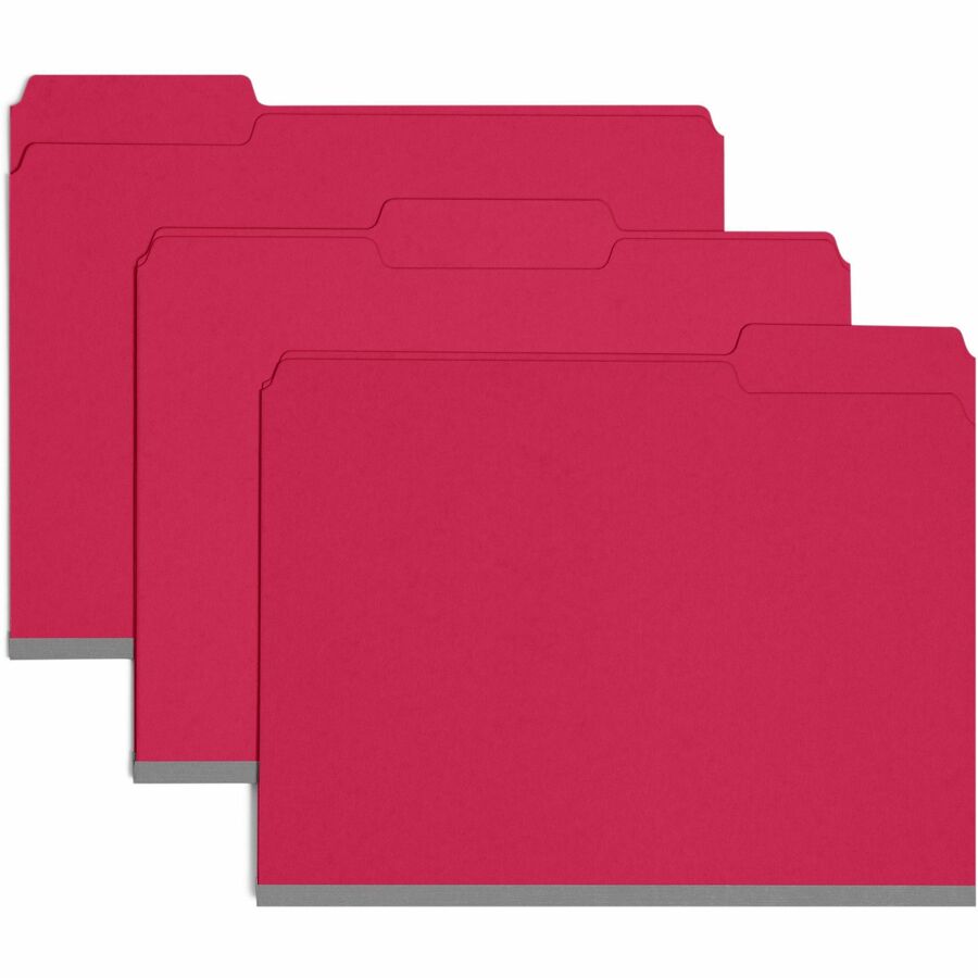 Smead Colored 1/3 Tab Cut Letter Top Tab File Folder - 8 1/2" x 11" - 1" Expansion - Top Tab Location - Assorted Tab Position - 25 pt. - Pressboard - Bright Red - Rounded Corner, Tear Resistant, Wear Resistant - 50% Recycled - 25 / Box