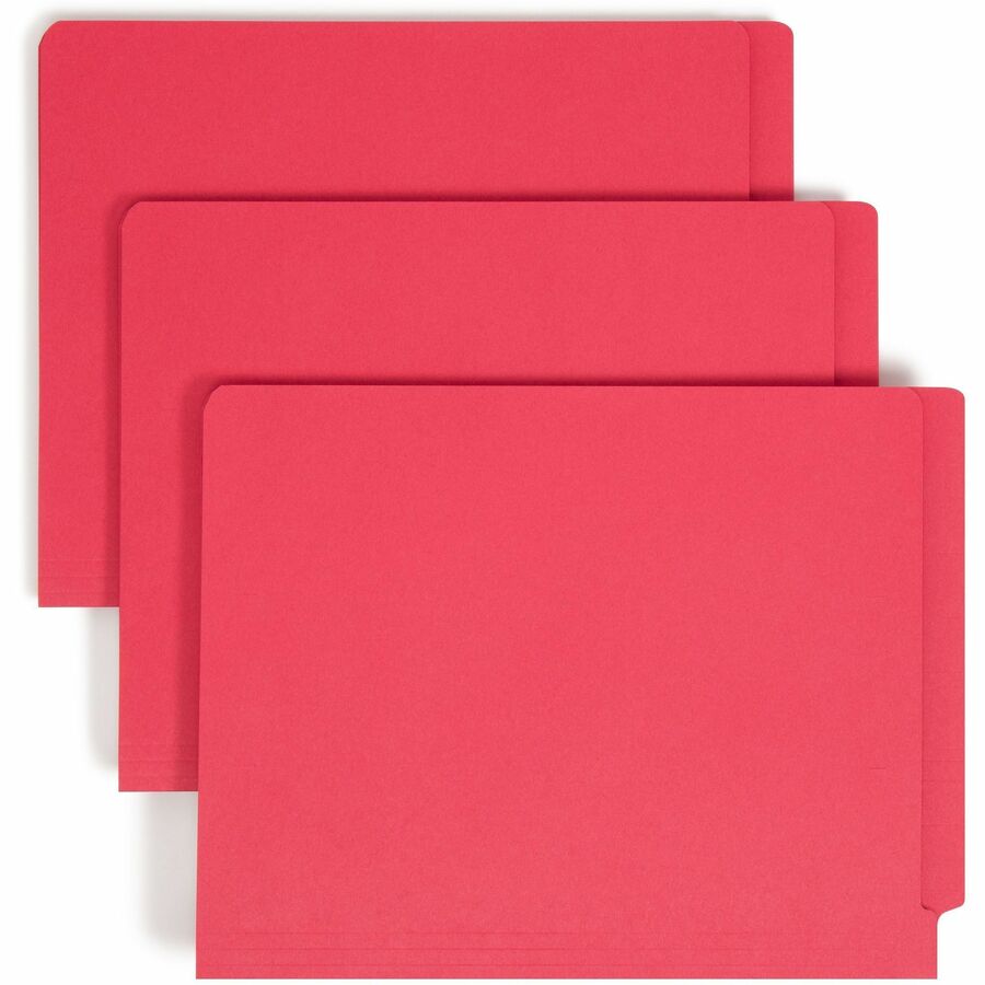 Smead Shelf-Master Straight Tab Cut Letter Recycled Fastener Folder - 8 1/2" x 11" - 3/4" Expansion - 2 x 2B Fastener - 2" for Folder - End Tab Location - 11 pt. - 2 Plys - Red - Heavyweight - 10% Recycled - 50 / Box
