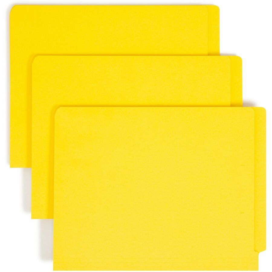 Smead Colored Straight Tab Cut Letter End Tab File Folder - 8 1/2" x 11" - 3/4" Expansion - 11 pt. - 2 Plys - Yellow - Heavy Duty, Reinforced Tab - 10% Recycled - 100 / Box