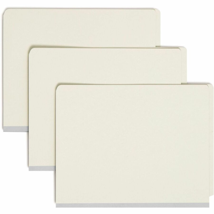Smead Straight Tab Cut Letter Classification Folder - 8 1/2" x 11" - 3" Expansion - 2 x 2S Fastener - 2" for Folder, 1" for Divider - End Tab Location - 3 Divider - 25 pt. - Pressboard - Gray, Green - Rounded Corner, Tear Resistant - 60% Recycled - 10...