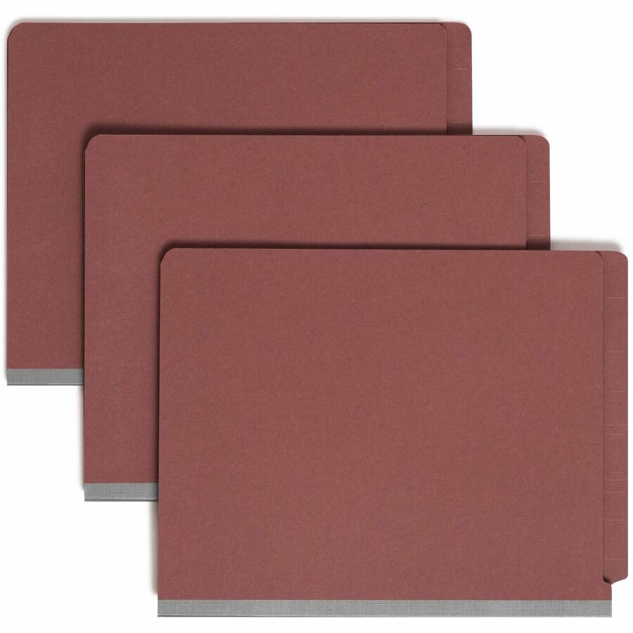 Smead Straight Tab Cut Letter Classification Folder - 8 1/2" x 11" - 2" Expansion - 2 x 2S Fastener - 2" for Folder - End Tab Location - 2 Divider - 25 pt. - Pressboard - Red - Heavy Duty, Tear Resistant - 60% Recycled - 10 / Box