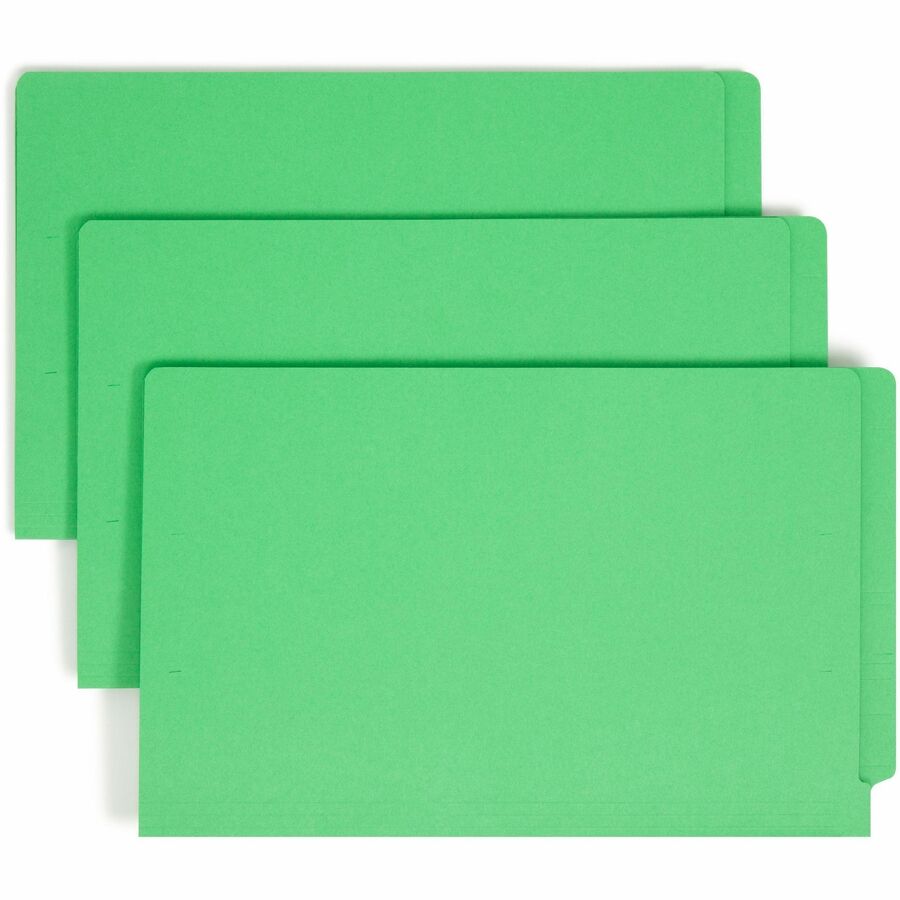 Smead Colored Straight Tab Cut Legal Fastener Folder - 8 1/2" x 14" - 3/4" Expansion - 2 x 2B Fastener - 2" for Folder - End Tab Location - 11 pt. - 2 Plys - Green - 10% Recycled - 50 / Box